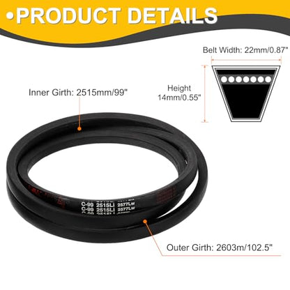 uxcell C99 Drive V-Belt 2515mm Inner Girth 22mm Width 14mm Height Rubber for Power Transmission - size: C99