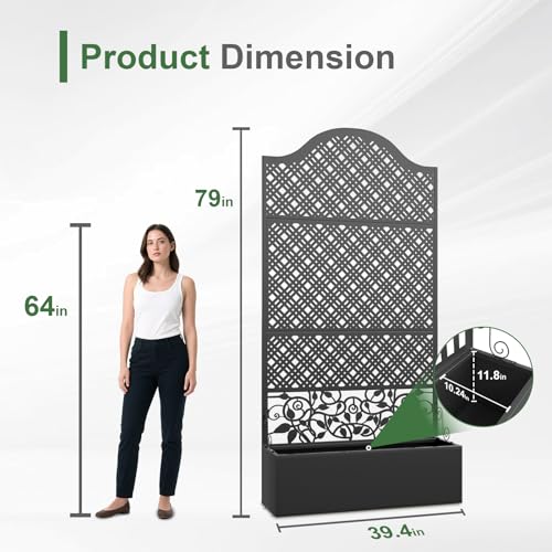 Metal Planter Box with Trellis & Privacy Screen, 79"x40"x11.8", Galvanized - color: Rhombus Grid