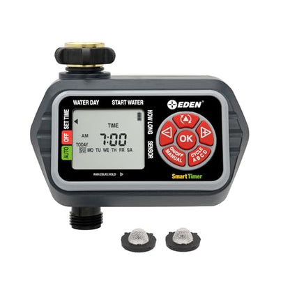 Eden 93411 1-Zone Digital Water Timer with LCD Display - Programmable Sprinkler System Manual Watering Rain Delay and Moisture Sensor Compatibility - size: 1 Zone