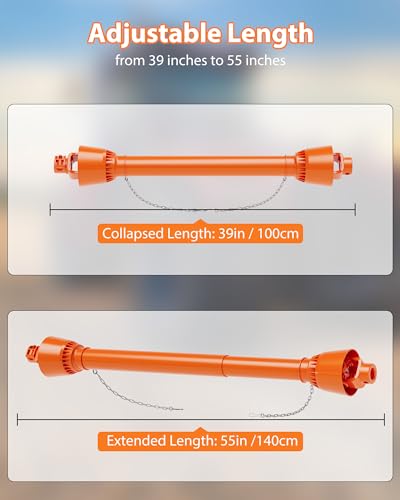 1-3/8" PTO Shaft - 39"-55" Adjustable Length, Series 4 Tractor PTO Drive Shaft with 6 Spline End Round End, Ideal for Bush Hog, Finish Mower, Rotary Cutter, Orange