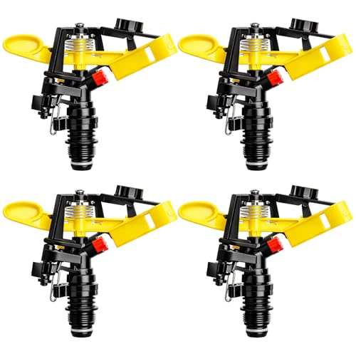 Honoson 1/2 Inch Plastic Impact Sprinklers Heads Adjustable 0-360 Degree Pulsating Oscillating Watering Sprinkler Head for Garden Law Grass Yard Irrigation Supplies(4 Pcs,Yellow) - color: Yellow