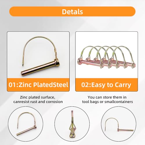 15Pcs PTO D-Shape Pin Set, 1-3/4” x 3/8”Heavy Duty Trailer Coupler Pin, Zinc Plated Carbon Steel Safety Locking Pin for Trailer, Truck, Tractor, and Towing Hitches - size: 3/8” x 1-3/4”