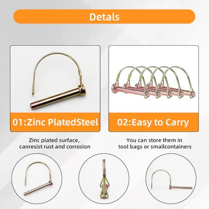 15Pcs PTO D-Shape Pin Set, 1-3/4” x 3/8”Heavy Duty Trailer Coupler Pin, Zinc Plated Carbon Steel Safety Locking Pin for Trailer, Truck, Tractor, and Towing Hitches - size: 3/8” x 1-3/4”