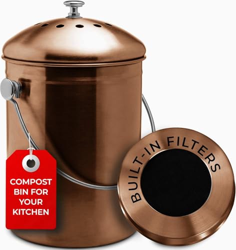 Epica Kitchen Compost Bin for Kicthen Countertops, 1.3 Galllon - Copper - color: Copper