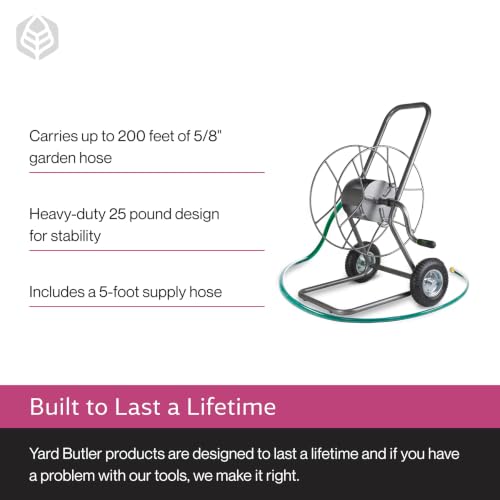 Yard Butler Hose Cart, Metal Hose Caddy, 2 Wheels, 200 Feet - size: 200 ft