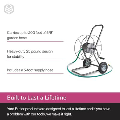 Yard Butler Hose Cart, Metal Hose Caddy, 2 Wheels, 200 Feet - size: 200 ft