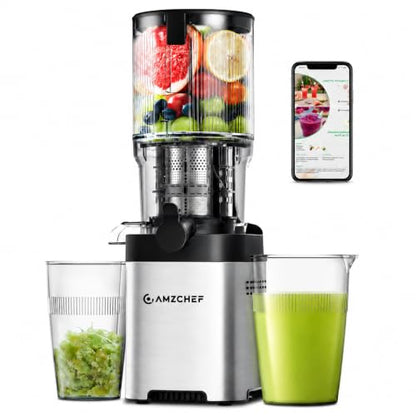 AMZCHEF Cold Press Juicer, 5.4" Whole Fruit Self-Feeding Slow Juicer - color: Silver, size: 5.4 Inch