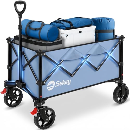 Sekey Collapsible Wagon, 300 lb Capacity, 29 in Cargo Bed, Compact Fold - color: Blue