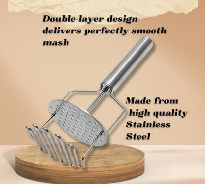 Double-Layer Stainless Steel Potato Masher - InfyniteShores | Smooth Perfection | Effortless Press | Kitchen-Grade Durability