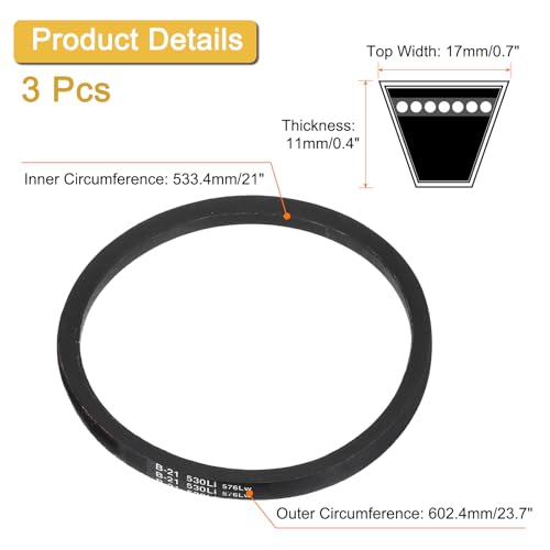 uxcell 3 Pack B21 Classic V-Belt, 24" Outside Circumference, Black, Industrial Rubber V-Belt - size: B21