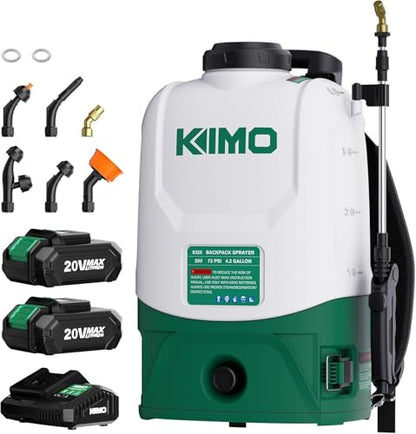 KIMO 4.3 Gal Backpack Sprayer Battery Powered w/ 2x2.0Ah Battery, 6 Nozzles