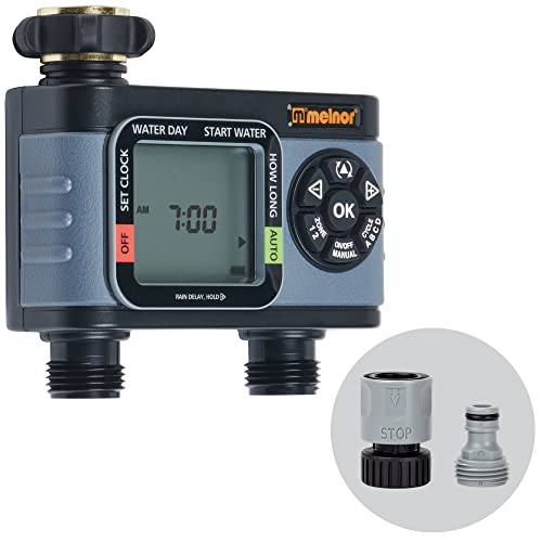 Melnor 65166AMZ HydroLogic Digital Hose Timer, 2-Zone Programmable Watering Timer, Quick Connect Bundle, Black, Grey - style: 2-Zone