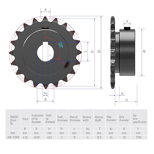 20 Tooth Roller Chain Sprocket, 25 Chain, 20mm Bore, Kw - size: 20T/20(6x2.8)mm keyway