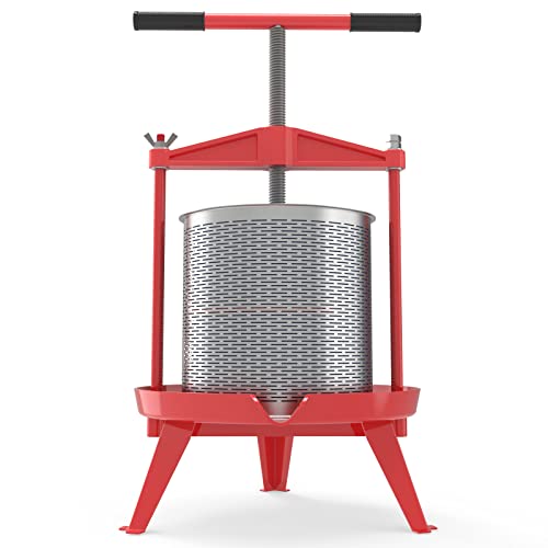 Fruit Wine Press 3.69 Gal - Heavy-duty T-Handle & Cross-beam, Stainless Steel Juice Maker for Apple, Grape, Home Brewing - color: Red, size: 3.69 Gallon
