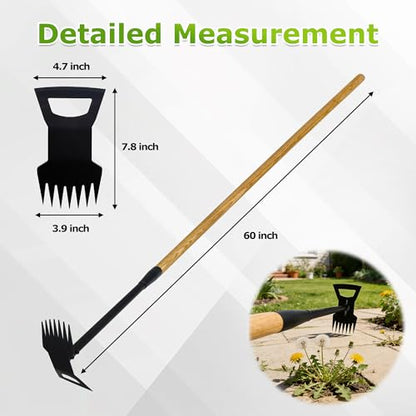 60" Wood Handle Weed Puller Tool, 7-Tine Garden Hoe, Secure Fit, No Bending - size: 7-tooth wooden handle