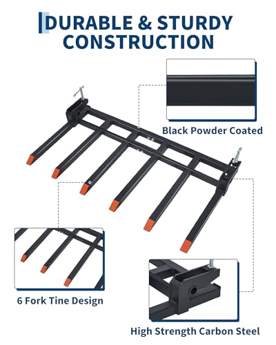 Black 4400 lbs 6 Tine Clamp On Pallet Forks For Tractor Skid Steer