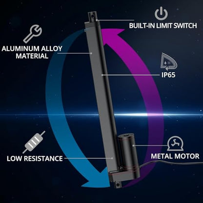 Justech 330LBS/1500N-12inch/300mm 12V Linear Actuator with Bracket, Black - size: 1500N 300mm