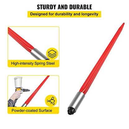 VEVOR Hay Spear 32" Bale Spear 1350 lbs Capacity, Bale Spike Quick Attach Square Hay Bale Spears 1 3/8" Wide, Red Coated Bale Forks, Bale Hay Spike with Hex Nut & Sleeve for Buckets Tractors Loaders - size: 32"