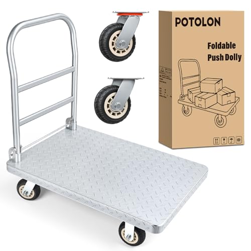 Stainless Steel Platform Cart 1320 lbs Heavy Duty Flatbed Push Dolly with 5 Inch Rubber Wheels 36 x 24 Inch Platform Truck for Warehouse Industrial Use Black - color: 1320 Lbs|silver|36x24 Inch
