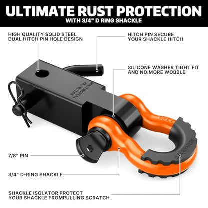 AUTOBOTS Shackle Hitch Receiver 2", Heavy Duty Recovery Hitch Orange - color: ORANGE-BLACK