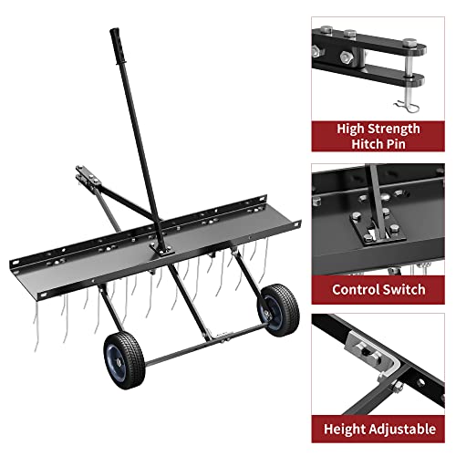 YITAMOTOR 40" Tow Behind Pine Needles Rake with 20 Spring Steel Tines