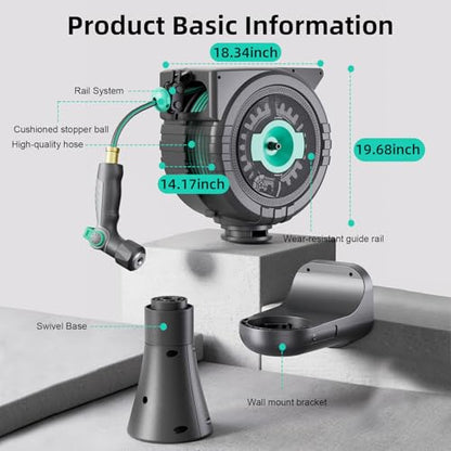 Automatic Retractable Garden Hose Reel 1/2" x 82 ft, 180° Wall Mounted