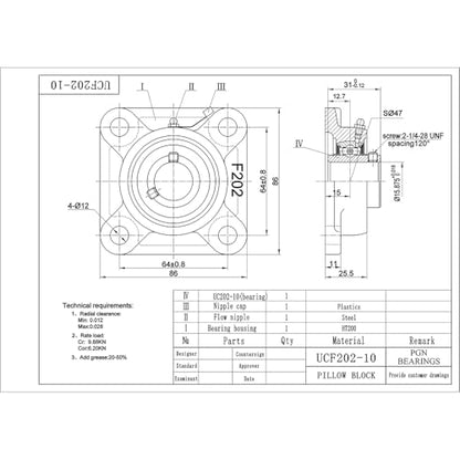 PGN UCF202-10 (2 Pack) Square Flange Bearing 5/8" Bore - size: 2, style: UCF202-10