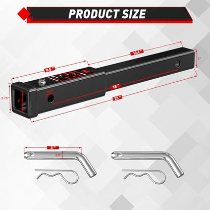 TYT 18-Inch Hitch Extender for 2" Receiver, Trailer Hitch Extension - size: 18'' Extender with pin