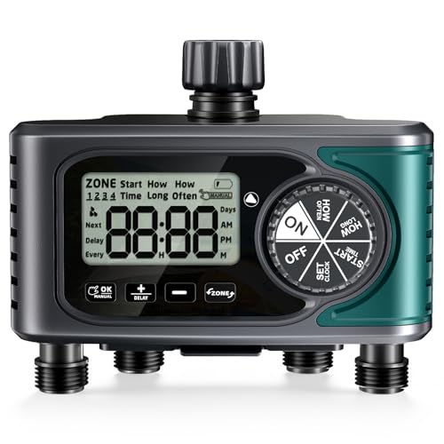 Sprinkler Timer 4 Zone, Programmable Water Timer for Garden Hose with Rain Delay, Manual and Automatic Irrigation Controller System, 4 Outlets Timed Irrigation Controller System for Lawn - size: 4 Outlet