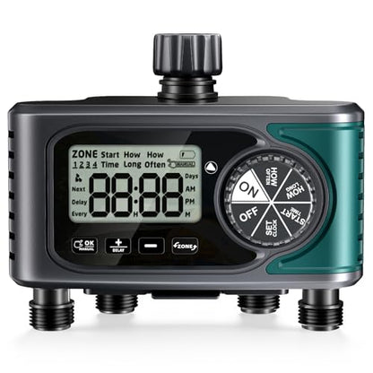 Sprinkler Timer 4 Zone, Programmable Water Timer for Garden Hose with Rain Delay, Manual and Automatic Irrigation Controller System, 4 Outlets Timed Irrigation Controller System for Lawn - size: 4 Outlet