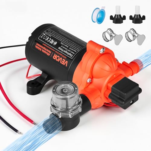 VEVOR RV Water Pump, 12V DC 4 GPM (15.1 L/min), 3-Chamber Self-Priming Diaphragm Water Pump with Automatic Pressure Switch, 40 PSI Max Pressure, On Demand for RV, Caravan, Marine, Yacht, Car Washing - size: 12V, 3-Chamber, 4.0GPM, 40PSI