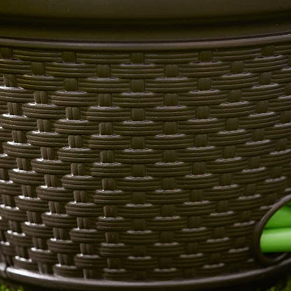 Suncast Decorative Wicker Garden Hose Holder Pot with 4 Drain Holes for 100 Foot Hoses, Java