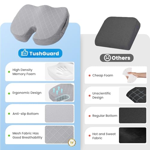 TushGuard Memory Foam Office Chair Seat Cushion - Light Grey, Large - color: Light Grey, size: Large