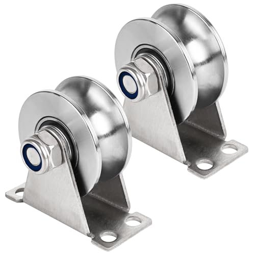 Groove Pulley Wheel for Rope Wall Mounted 2 Pack Stainless Steel Super Silent Cable Pullys Wheels System U Type Blocks Rollers Heavy Duty Detachable Duplex Bearing for Gym Equipment Sliding Gate - size: U Type - 2 Pack