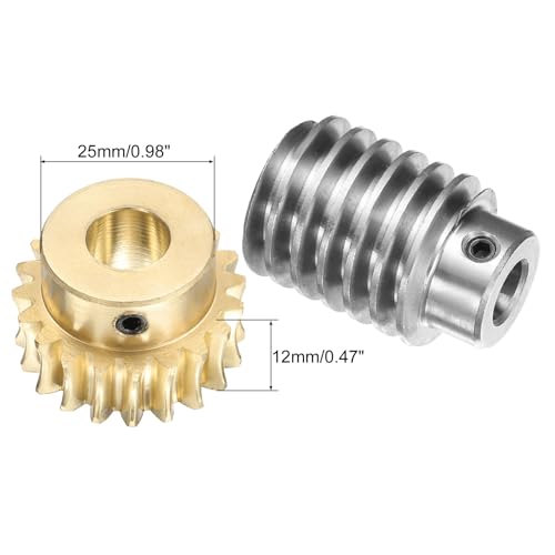 uxcell Worm Gear Set 20T 1.5 Module 20:1 Reduction Rate, Right Rotation Drive Gear Box Wheel Reduce Transmission Part (Brass Gear-12mm Bore, #45 Steel Rod 10mm Bore) - size: 12mm x 10mm