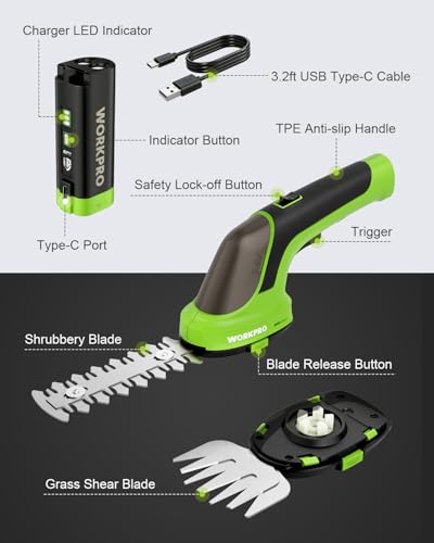 WORKPRO 2-in-1 3.6V Cordless Hedge Trimmer with 4.0Ah Removable Battery - size: Handheld Grass Shear