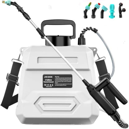 DEGGE Battery Powered Sprayer 2 Gallon, 7.4V Powerful Electric Pump Sprayer - color: White