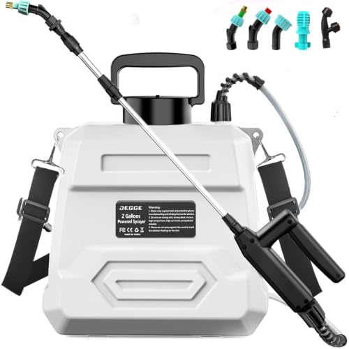 DEGGE Battery Powered Sprayer 2 Gallon, 7.4V Powerful Electric Pump Sprayer - color: White