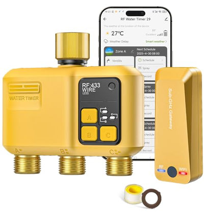 WiFi Water Timer 3 Outlet Garden, Brass Inlet & Outlet - size: 3 Outlet I/O