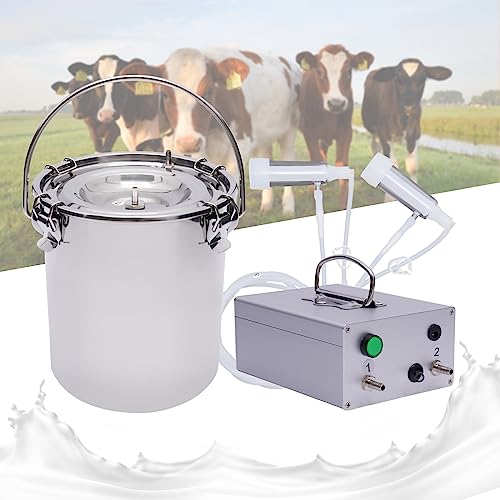 5L Goat Milking Machine with Rechargeable Battery for Milk Cow Home Farm | Portable Electric Speed ,Adjustable Suction Pulsating Vacuum Pump,Stainless Steel Milk Machine Bucke