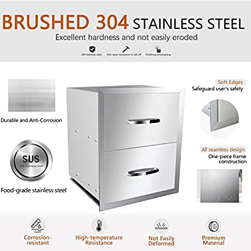 AHLOKI Stainless Steel with Chrome Handle BBQ Island Drawers for Outdoor Kitchen Or Grill Station,14Wx23Dx15H - size: 14Wx23Dx15H