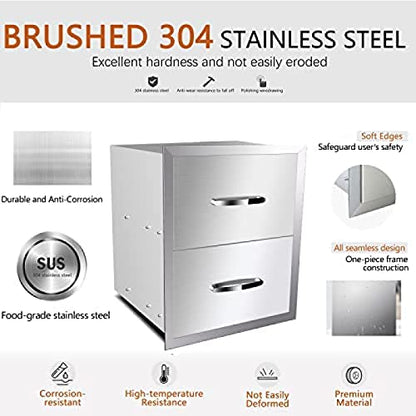AHLOKI Stainless Steel with Chrome Handle BBQ Island Drawers for Outdoor Kitchen Or Grill Station,14Wx23Dx15H - size: 14Wx23Dx15H