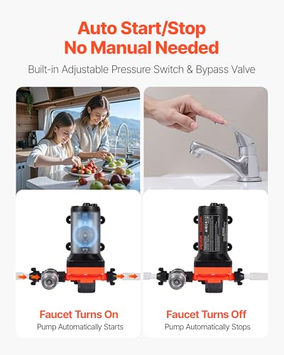 VEVOR RV Water Pump, 12V DC 6 GPM (22.7 L/min), 4-Chamber Self-Priming Diaphragm Water Pump with Automatic Pressure Switch, 70 PSI Max Pressure, On Demand for RV, Caravan, Marine, Yacht, Car Washing - size: 12V, 4-Chamber, 6.0GPM, 70PSI