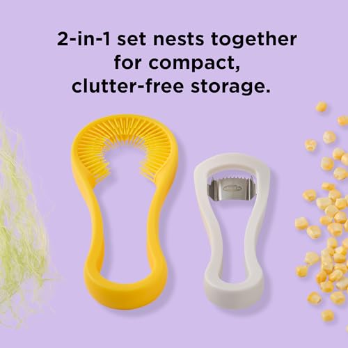 Chef’n Nesting Corn Tool Set, Corn Peeler and Desilker Brush, 2-in-1 Corn Silk Remover and Cob Stripper - style: Corn Tool Set