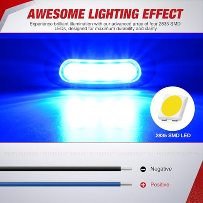 Nilight 3.7" blue Oval Side Marker Light, 4 LED IP68 Waterproof - color: Blue 3.7" 10Pcs