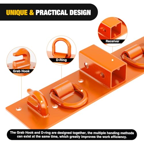 Nilight 3/8" Tractor Bucket Grab Hooks 1/2" D Rings & 2" Receiver Orange - color: Grab Hooks w/ Ring/Receiver Orange