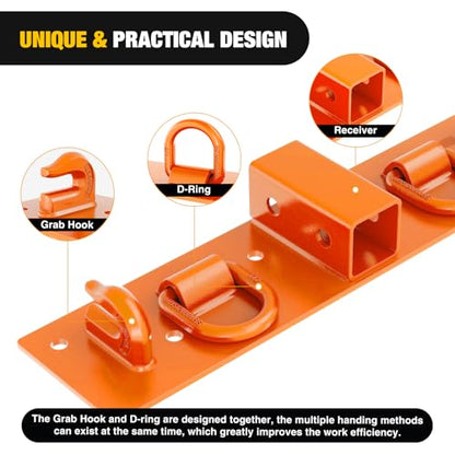 Nilight 3/8" Tractor Bucket Grab Hooks 1/2" D Rings & 2" Receiver Orange - color: Grab Hooks w/ Ring/Receiver Orange