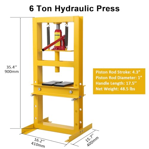 6-Ton Hydraulic Shop Press, H-Frame Bearing Press, 4-Hold Adjustable Height