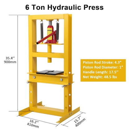 6-Ton Hydraulic Shop Press, H-Frame Bearing Press, 4-Hold Adjustable Height