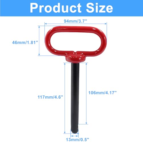Bonsicoky Tractor Towing Hitch Pin and Clip, 1/2 x 4 Inch Trailer Gate Pin for Towing Tractor, RV, Truck, Boat, Car - Red Handle - size: 1/2 x 4 Inch
